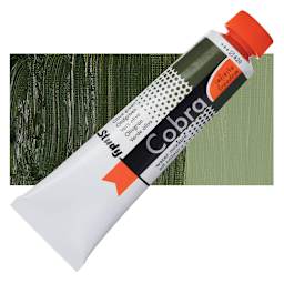 Royal Talens Cobra Study Water Mixable Oil Paint - Olive Green, 40 ml tube and swatch