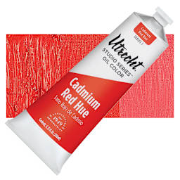 Utrecht Studio Series Oil Paint - Cadmium Red Hue, 200 ml tube and swatch