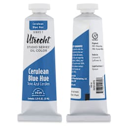 Utrecht Studio Series Oil Paints - Cerulean Blue Hue, front and back of 1.25 oz tube
