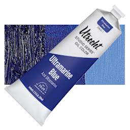 Utrecht Studio Series Oil Paint - Ultramarine Blue, 200 ml tube and swatch