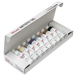 Utrecht Artists' Oil Paint - Set of 8, Neutral Colors, 37 ml packaging open to show tubes