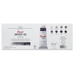 Utrecht Artists' Oil Paint - Set of 8, Neutral Colors, 37 ml back of package