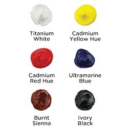 Utrecht Artists' Oil Paint Set - Basic Set of 6 colors, swatches