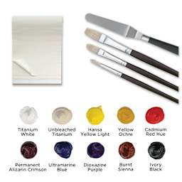 Utrecht Artists' Oil Paint Set - Signature Set of 15, swatches with other included art materials