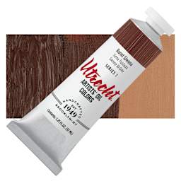 Utrecht Artists' Oil Paint - Burnt Sienna, 37 ml tube and swatch