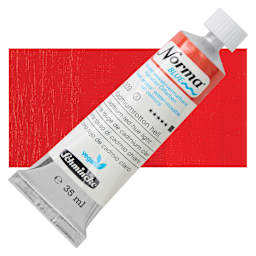 Schmincke Norma Blue Water-Mixable Oil Paint - Cadmium Red Hue Light, 35 ml, tube and swatch