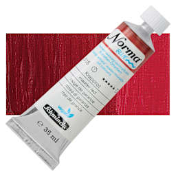 Schmincke Norma Blue Water-Mixable Oil Paint - Madder Red, 35 ml tube and swatch