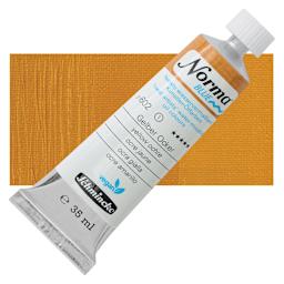 Schmincke Norma Blue Water-Mixable Oil Paint - Yellow Ochre, 35 ml tube and swatch