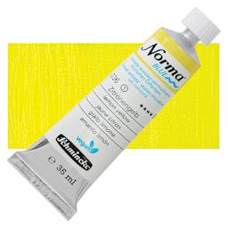 Schmincke Norma Blue Water-Mixable Oil Paint - Lemon Yellow, 35 ml tube and swatch