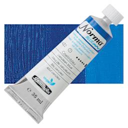 Schmincke Norma Blue Water-Mixable Oil Paint - Cerulean Blue, 35 ml tube and swatch
