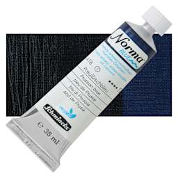 Schmincke Norma Blue Water-Mixable Oil Paint - Prussian Blue, 35 ml tube and swatch