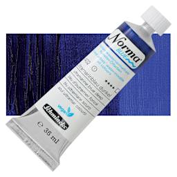 Schmincke Norma Blue Water-Mixable Oil Paint - Ultramarine Blue Deep, 35 ml tube and swatch