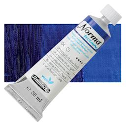 Schmincke Norma Blue Water-Mixable Oil Paint - Ultramarine Blue Light, 35 ml tube and swatch