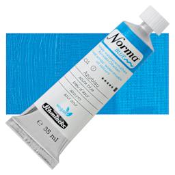 Schmincke Norma Blue Water-Mixable Oil Paint - Azure Blue, 35 ml tube and swatch