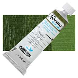 Schmincke Norma Blue Water-Mixable Oil Paint - Olive Green, 35 ml tube and swatch