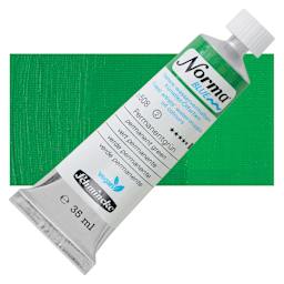 Schmincke Norma Blue Water-Mixable Oil Paint - Permanent Green, 35 ml tube and swatch