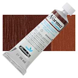 Schmincke Norma Blue Water-Mixable Oil Paint - Natural Burnt Sienna, 35 ml tube and swatch