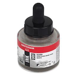 Amsterdam Acrylic Ink - Front view of 30 ml bottle of Silver Ink