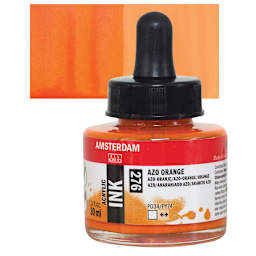 Amsterdam Acrylic Ink - Azo Orange, 30 ml bottle and swatch