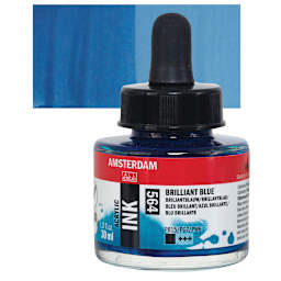 Amsterdam Acrylic Ink - Brilliant Blue, 30 ml bottle and swatch