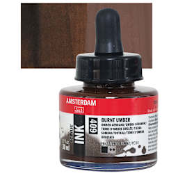 Amsterdam Acrylic Ink - Burnt Umber, 30 ml bottle and swatch