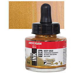 Amsterdam Acrylic Ink - Deep Gold, 30 ml bottle and swatch