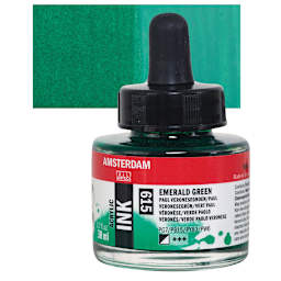 Amsterdam Acrylic Ink - Emerald Green, 30 ml bottle and swatch