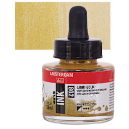 Amsterdam Acrylic Ink - Light Gold, 30 ml bottle and swatch