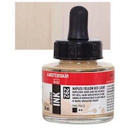 Amsterdam Acrylic Ink - Naples Yellow Red Light, 30 ml bottle and swatch