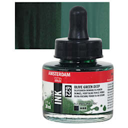 Amsterdam Acrylic Ink - Olive Green Deep, 30 ml bottle and swatch
