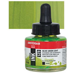 Amsterdam Acrylic Ink - Olive Green Light, 30 ml bottle and swatch