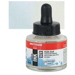 Amsterdam Acrylic Ink - Pearl Blue, 30 ml bottle and swatch