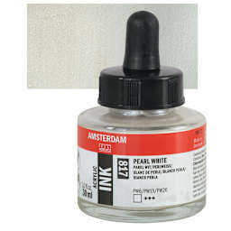 Amsterdam Acrylic Ink - Pearl White, 30 ml bottle and swatch