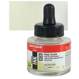 Amsterdam Acrylic Ink - Pearl Yellow, 30 ml bottle and swatch