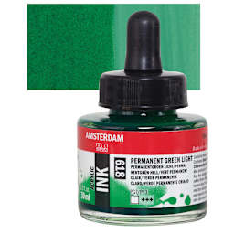 Amsterdam Acrylic Ink - Permanent Green Light, 30 ml bottle and swatch