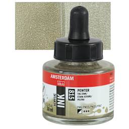 Amsterdam Acrylic Ink - Pewter, 30 ml bottle and swatch