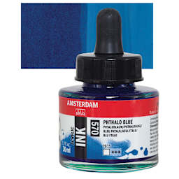Amsterdam Acrylic Ink - Phthalo Blue, 30 ml bottle and swatch