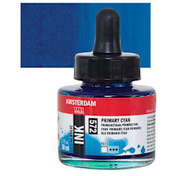 Amsterdam Acrylic Ink - Primary Cyan, 30 ml bottle and swatch