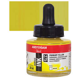 Amsterdam Acrylic Ink - Primary Yellow, 30 ml bottle and swatch