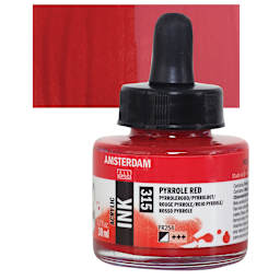 Amsterdam Acrylic Ink - Pyrrole Red, 30 ml bottle and swatch