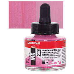 Amsterdam Acrylic Ink - Quinacridone Rose Light, 30 ml bottle and swatch