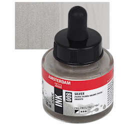 Amsterdam Acrylic Ink - Silver, 30 ml bottle and swatch