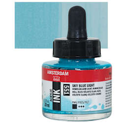 Amsterdam Acrylic Ink - Sky Blue Light, 30 ml bottle and swatch