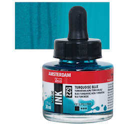 Amsterdam Acrylic Ink - Turquoise Blue, 30 ml bottle and swatch