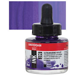 Amsterdam Acrylic Ink - Ultramarine Violet, 30 ml bottle and swatch