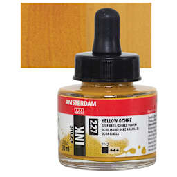 Amsterdam Acrylic Ink - Yellow Ochre, 30 ml bottle and swatch