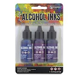Ranger Tim Holtz Alcohol Ink - Indigo/Violet, Set of 3 in package