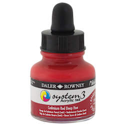 Daler-Rowney System3 Acrylic Inks - Bottle of Cadmium Red Deep Hue shown
