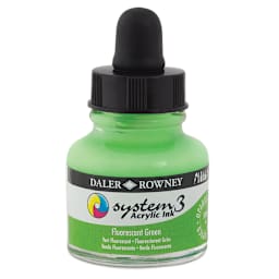 Daler-Rowney System3 Acrylic Inks - Bottle of Fluorescent Green shown
