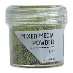 Ranger Mixed Media Powders - Front of Jar of Lime Color Powder
